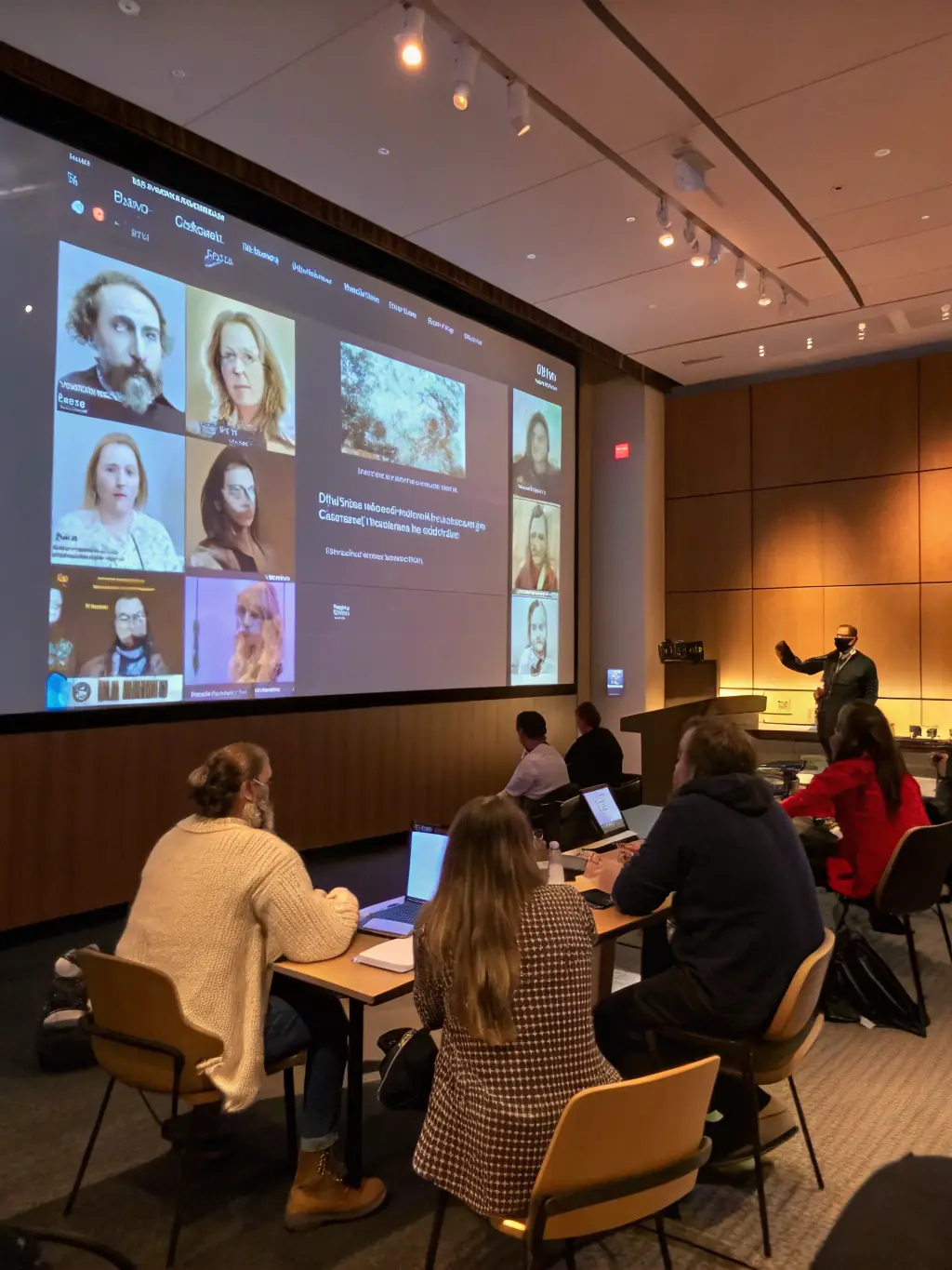 A dynamic image of a regional heritage conference in Chauny, featuring historians and community members engaged in discussions about local history and preservation efforts.